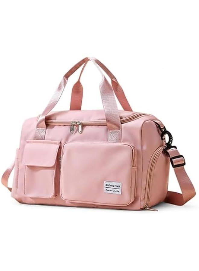 HOOKOR Waterproof Travel Duffle Bag Carry On Weekender Bag with Shoe Compartment & Wet Pocket, Gym Tote Bag for Travel, Workout, Sport (Pink) - Image 1