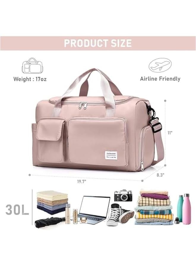 HOOKOR Waterproof Travel Duffle Bag Carry On Weekender Bag with Shoe Compartment & Wet Pocket, Gym Tote Bag for Travel, Workout, Sport (Pink) - Image 2