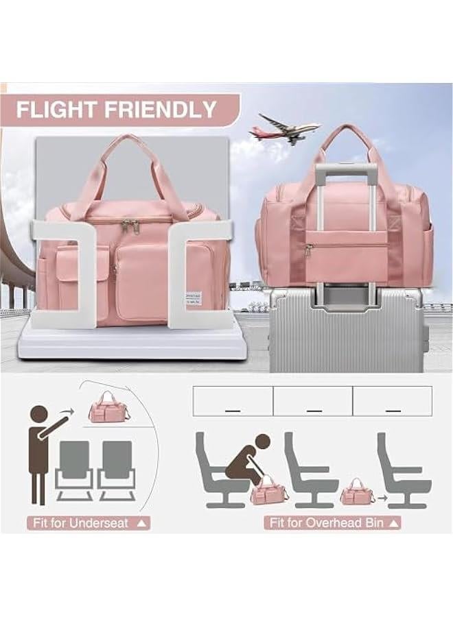 HOOKOR Waterproof Travel Duffle Bag Carry On Weekender Bag with Shoe Compartment & Wet Pocket, Gym Tote Bag for Travel, Workout, Sport (Pink) - Image 4