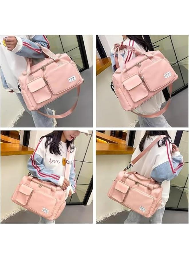 HOOKOR Waterproof Travel Duffle Bag Carry On Weekender Bag with Shoe Compartment & Wet Pocket, Gym Tote Bag for Travel, Workout, Sport (Pink) - Image 5