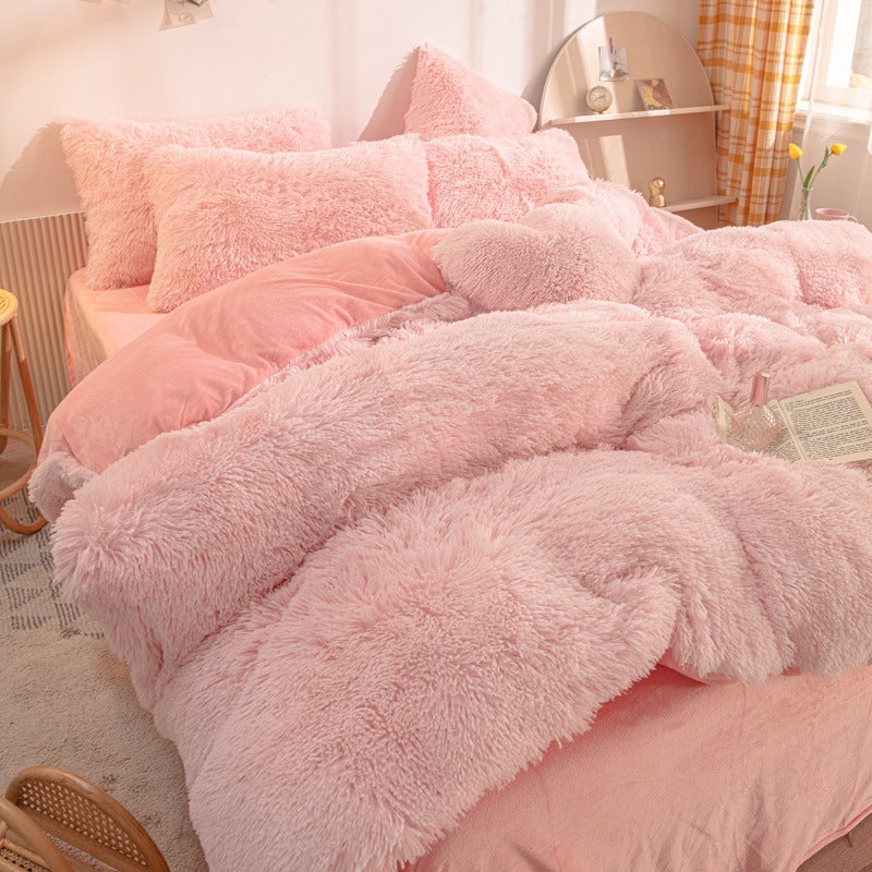 Plush Four-Piece Set Crystal Velvet Four-Piece Set Warm Bed Sheet Mink Velvet Quilt Cover Net Red Explosions - Image 2