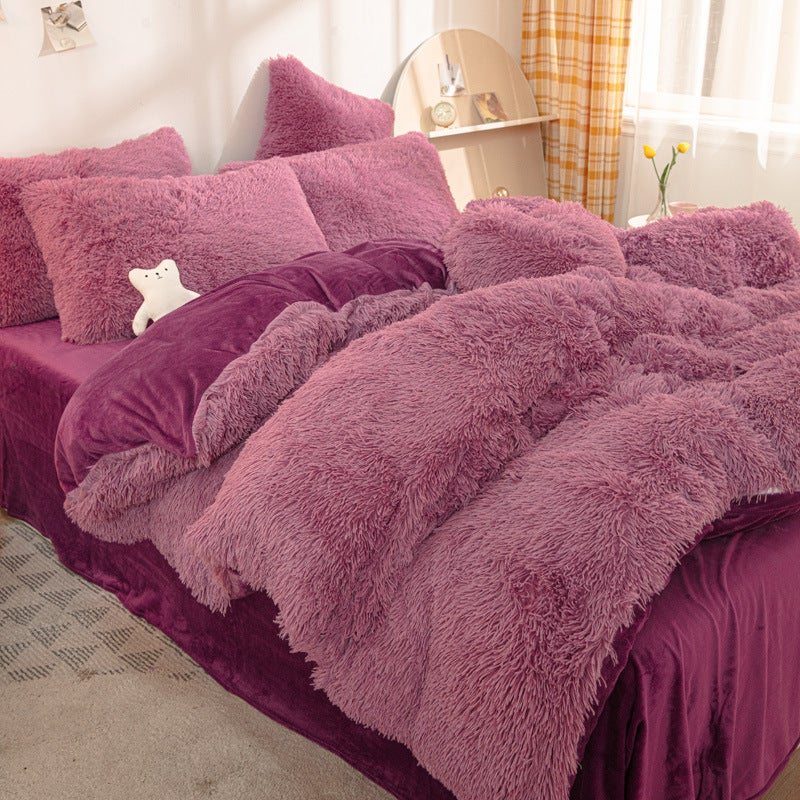 Plush Four-Piece Set Crystal Velvet Four-Piece Set Warm Bed Sheet Mink Velvet Quilt Cover Net Red Explosions - Image 1
