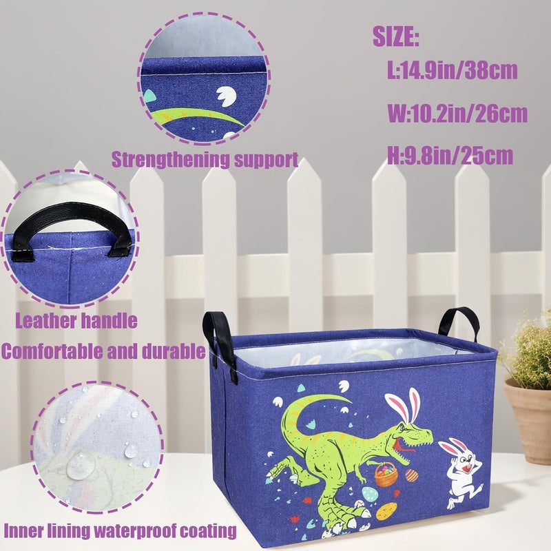 SETAMA Dinosaur Easter Basket for Kid Large Empty Baby Rectangular Cute Easter Gift Storage Basket Bunny Eggs Décor (Dinosaur Rabbit) - Image 4