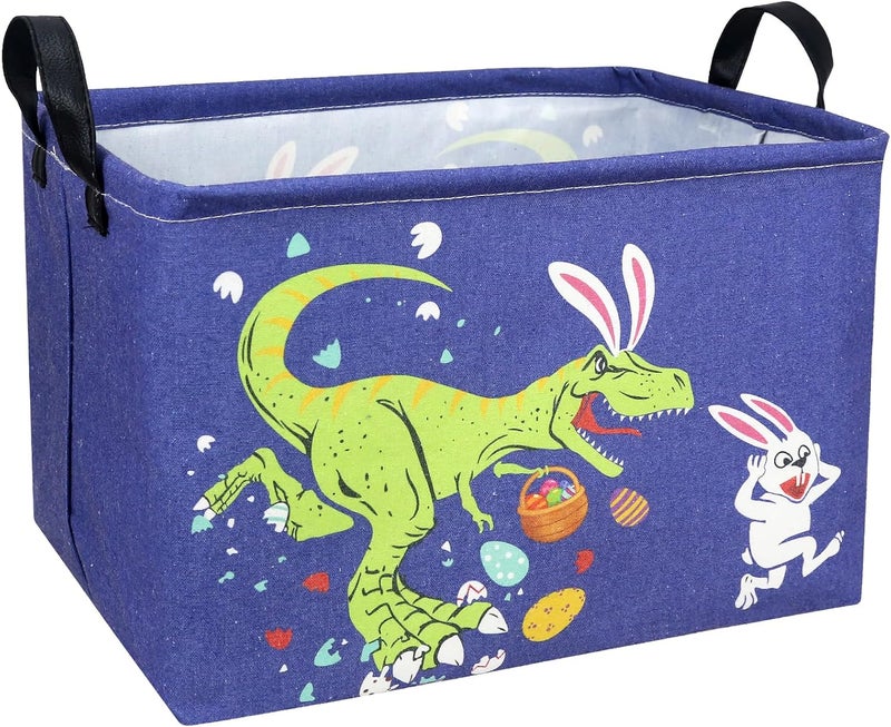 SETAMA Dinosaur Easter Basket for Kid Large Empty Baby Rectangular Cute Easter Gift Storage Basket Bunny Eggs Décor (Dinosaur Rabbit) - Image 1