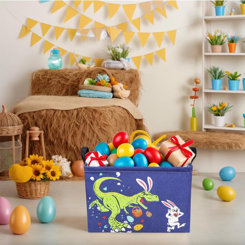 SETAMA Dinosaur Easter Basket for Kid Large Empty Baby Rectangular Cute Easter Gift Storage Basket Bunny Eggs Décor (Dinosaur Rabbit) - Image 2