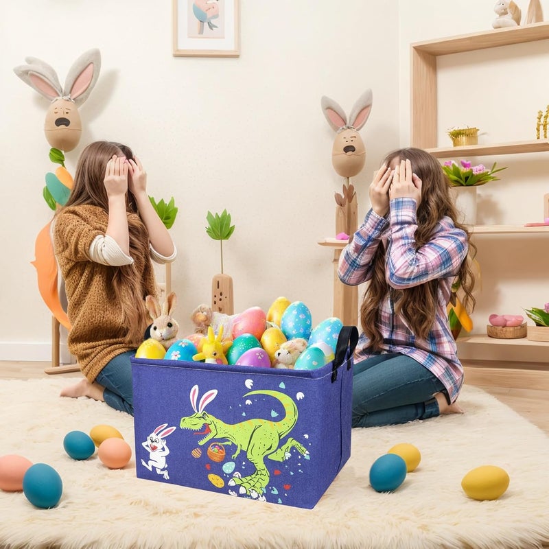 SETAMA Dinosaur Easter Basket for Kid Large Empty Baby Rectangular Cute Easter Gift Storage Basket Bunny Eggs Décor (Dinosaur Rabbit) - Image 3