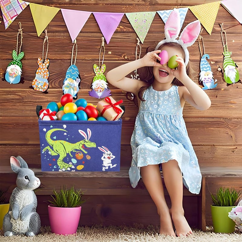 SETAMA Dinosaur Easter Basket for Kid Large Empty Baby Rectangular Cute Easter Gift Storage Basket Bunny Eggs Décor (Dinosaur Rabbit) - Image 5