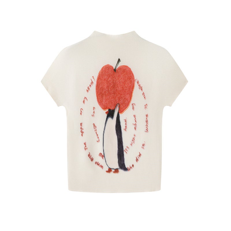 Women's Pleated Print T-Shirt High Elastic Slim Fit - Image 3