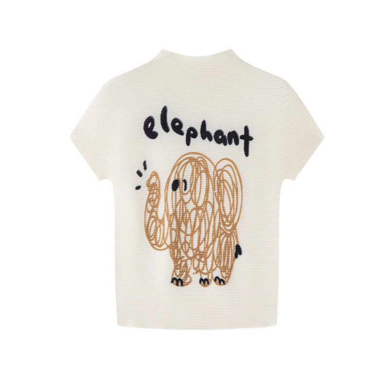 Women's Pleated Print T-Shirt High Elastic Slim Fit - Image 1