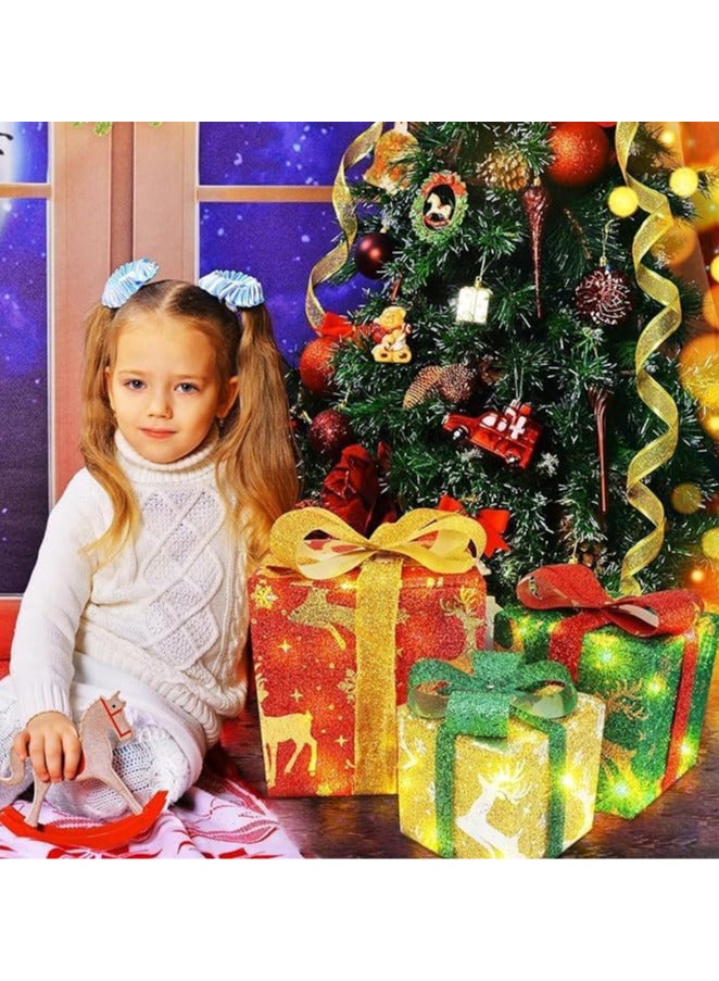 AUTOYSUR 3 قطع صناديق هدايا عيد الميلاد المتداخلة مع غطاء صناديق متراصة صناديق عيد الميلاد للهدايا صناديق تغليف مضاءة لعيد الميلاد ورأس السنة لتغليف الهدايا زينة المنزل - Image 3