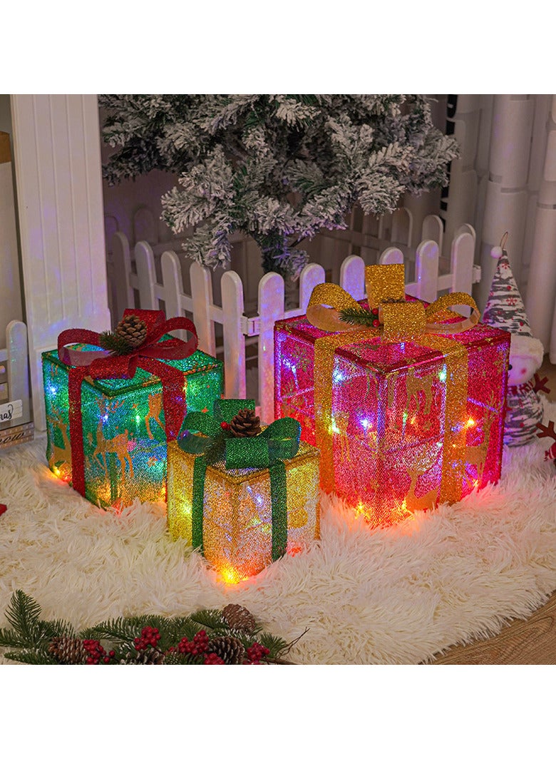 AUTOYSUR 3 قطع صناديق هدايا عيد الميلاد المتداخلة مع غطاء صناديق متراصة صناديق عيد الميلاد للهدايا صناديق تغليف مضاءة لعيد الميلاد ورأس السنة لتغليف الهدايا زينة المنزل - Image 2