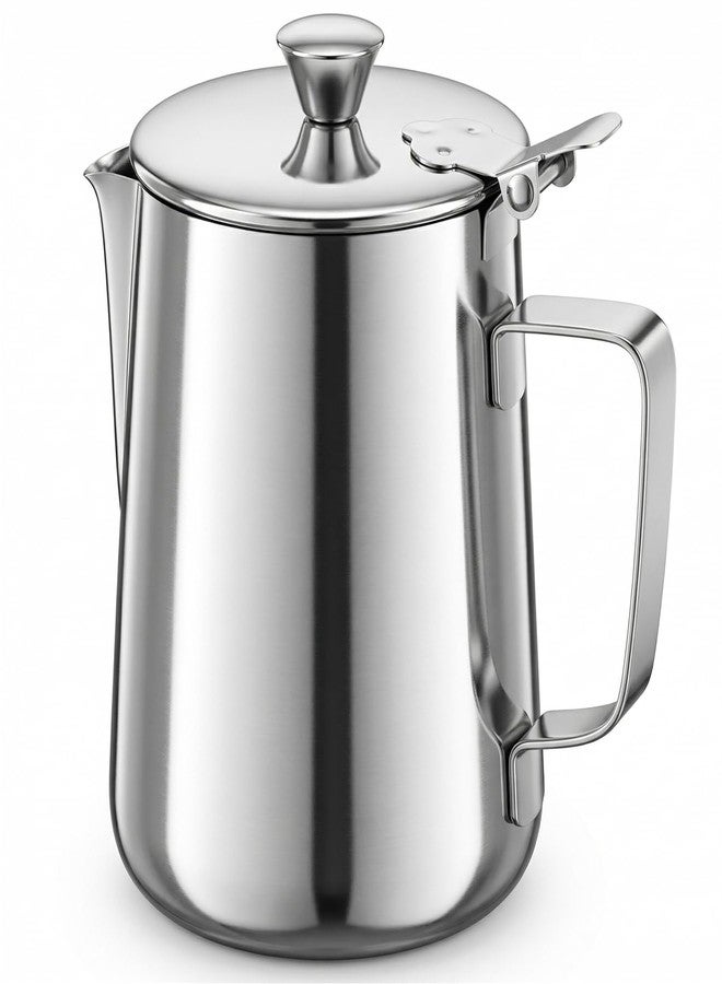 QWORK 600 mL 304 Stainless Steel Coffee Cup, Milk Frothing Pitcher with Lid, Latte Art Steaming Jug with Precision Pour Spout and Ergonomic Handle for Espresso Cappuccino Coffee - Image 1