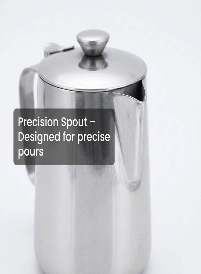 QWORK 600 mL 304 Stainless Steel Coffee Cup, Milk Frothing Pitcher with Lid, Latte Art Steaming Jug with Precision Pour Spout and Ergonomic Handle for Espresso Cappuccino Coffee - Image 4