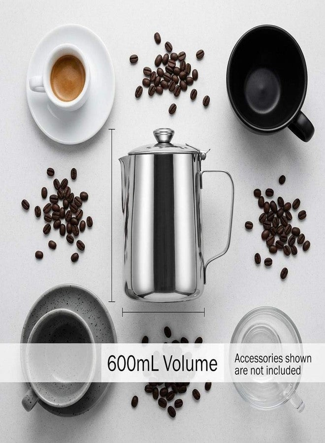 QWORK 600 mL 304 Stainless Steel Coffee Cup, Milk Frothing Pitcher with Lid, Latte Art Steaming Jug with Precision Pour Spout and Ergonomic Handle for Espresso Cappuccino Coffee - Image 3