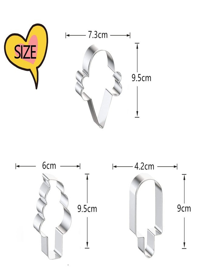Q-BAKER Ice Cream Cookie Cutters, Summer Ice Cream Cone Cookie Cake Mold Bakery Supplies, Stainless Steel Metal Molds Cutters for Making Biscuits - Image 2