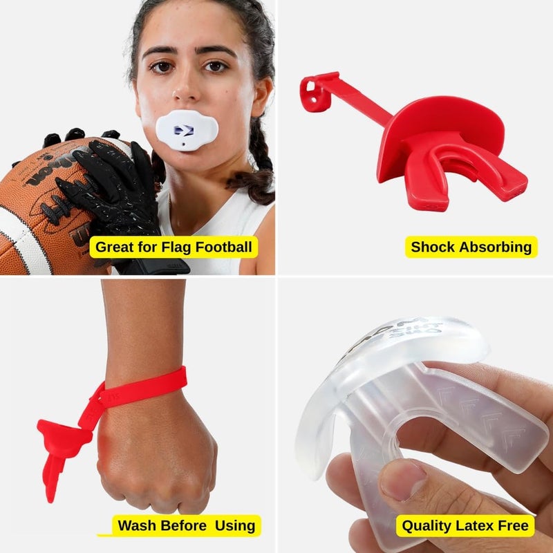 SLEEFS Football Mouth Guard - Youth Mouthguard with Helmet Strap - Lip/Teeth Protector Mouthpiece - No Boil - for Youth/Adults, Maximum Air Flow, for All Sports (God First Red) - Image 5