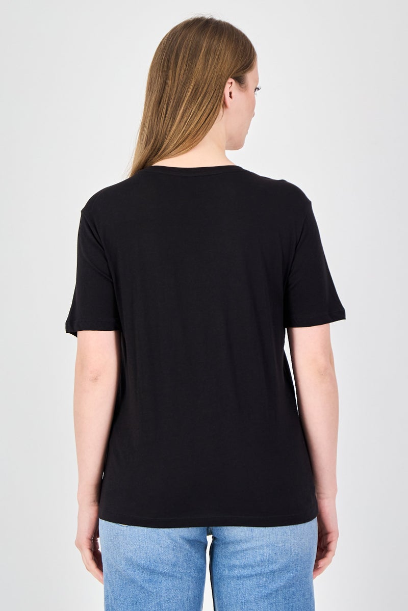 ONLY Women Crew Neck Plain Short Sleeve Top, Black - Image 4