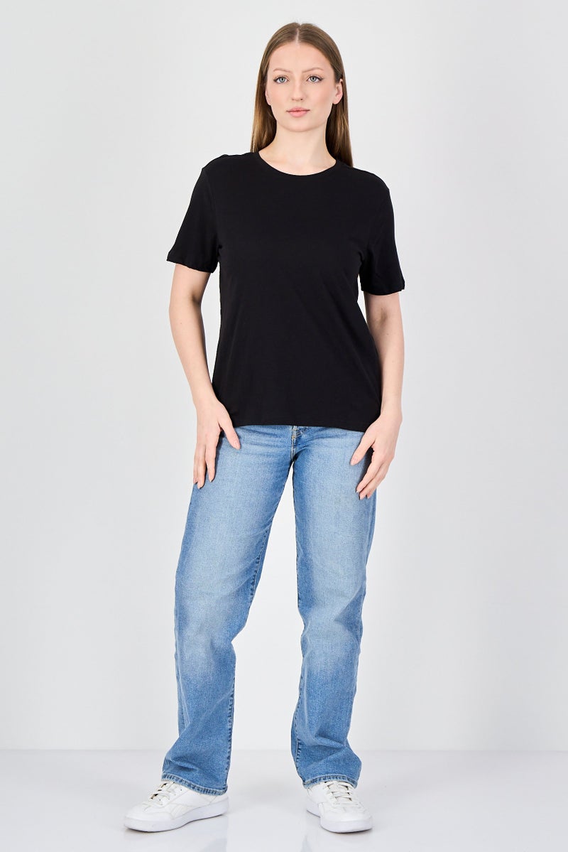 ONLY Women Crew Neck Plain Short Sleeve Top, Black - Image 2