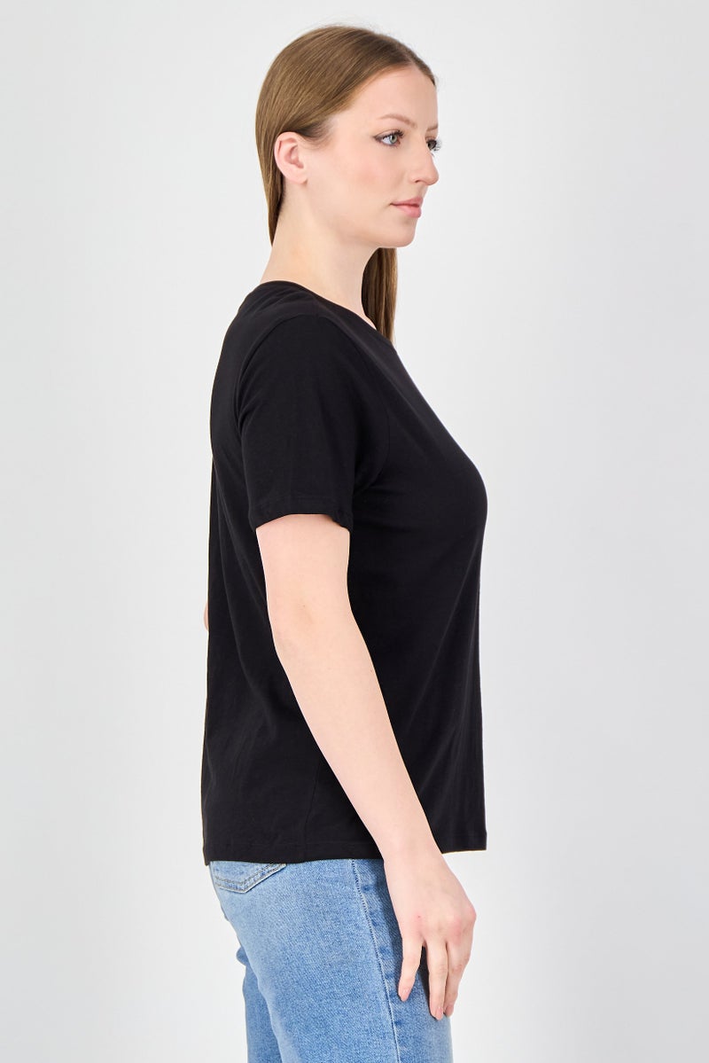 ONLY Women Crew Neck Plain Short Sleeve Top, Black - Image 3