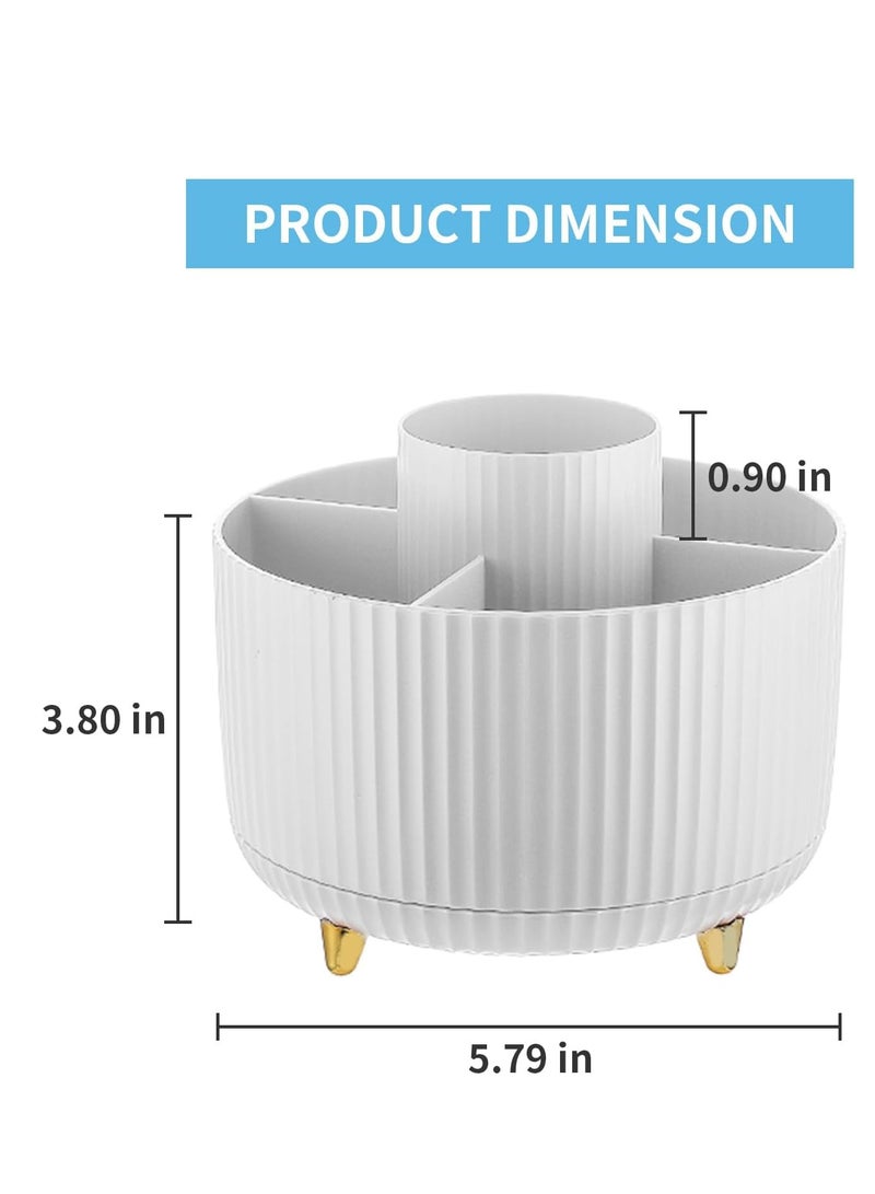 general Desk Organizer, 360-Degree Rotating Pen Holder for Desk, Desk Organizers and Accessories with 5 Compartments Pencil Organizer, Art Supply Storage Box Caddy for Office, Home （White） - Image 3