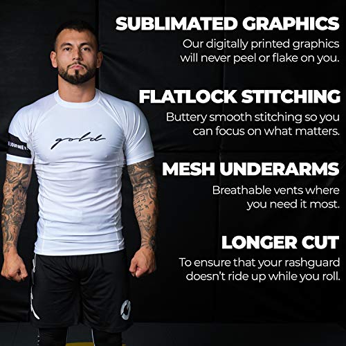 Gold BJJ Foundation Rash Guard - Ranked No-Gi and Gi Jiu Jitsu Rashguard (Short Sleeve, White, XXL) - Image 5