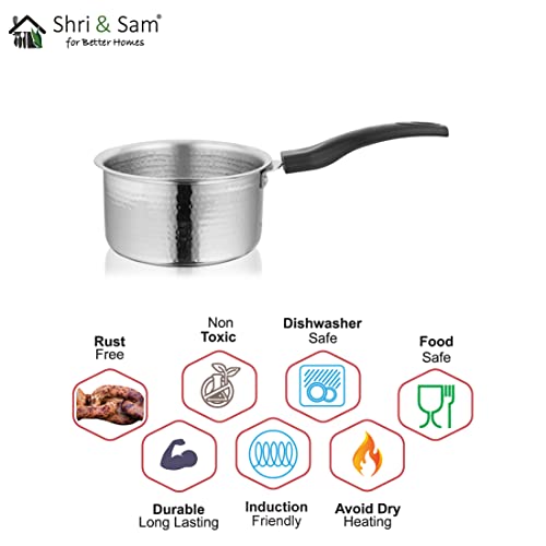 Shri & Sam Stainless Steel Heavy Weight Hammered Sauce Pan, 1.5 mm, 16 cm - Image 4