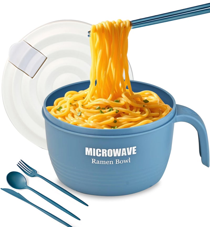 Layron Large Ramen Bowl, Ramen Noodle Bowls Microwavable,Ramen Bowl Microwavable 45 oz, Ramen Cooker, Microwave Pasta Cooker, Ramen Bowl Microwave Gift for College Boys Girls Male Female Dorm Room (blue) - Image 1