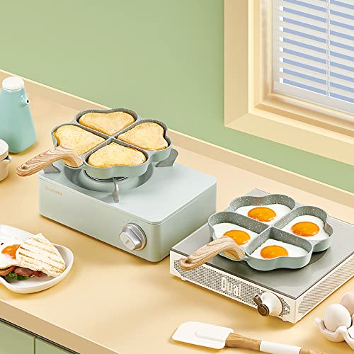 DAFEIKE Heart Pancake Pan Heart Shape Egg Pan Nonstick 4 Leaf Clover Egg Frying Pan Non Stick Aluminum Heart Egg Skillet, Green - Image 3