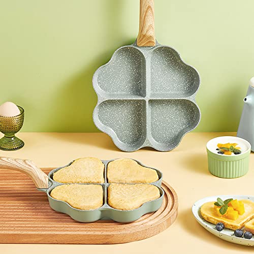 DAFEIKE Heart Pancake Pan Heart Shape Egg Pan Nonstick 4 Leaf Clover Egg Frying Pan Non Stick Aluminum Heart Egg Skillet, Green - Image 2