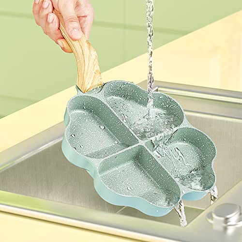 DAFEIKE Heart Pancake Pan Heart Shape Egg Pan Nonstick 4 Leaf Clover Egg Frying Pan Non Stick Aluminum Heart Egg Skillet, Green - Image 5
