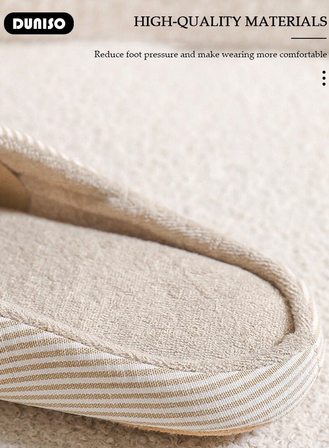 Non-slip Slippers for Men and Women, Comfort Breathable Cotton Slippers, Striped Home Slippers, Soft Lightweight Slippers, Washable Flat Slippers, Household Slippers for Indoor u0026 Outdoor - Image 3