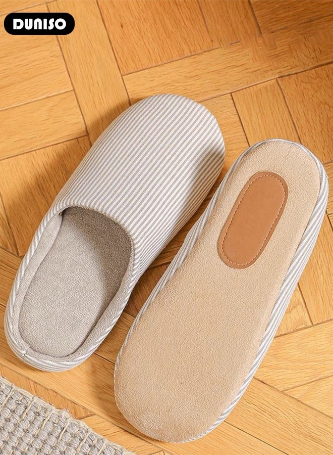 Non-slip Slippers for Men and Women, Comfort Breathable Cotton Slippers, Striped Home Slippers, Soft Lightweight Slippers, Washable Flat Slippers, Household Slippers for Indoor u0026 Outdoor - Image 5