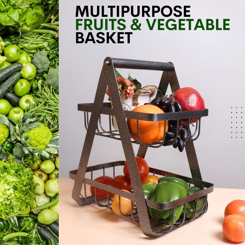 loosebucketTable Top Fruit Basket for Dining Table Kitchen Storage 2Tier High Grade Metal Fruit Vegetable Rack Counter Top Organizer for Kitchen Black Antique Silver - Image 3