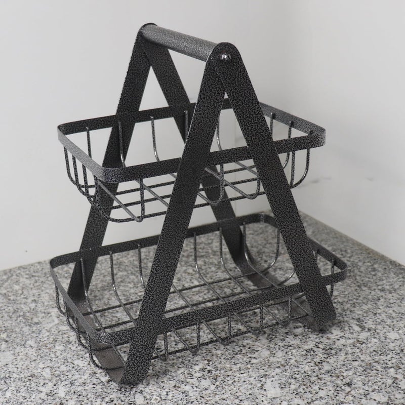 loosebucketTable Top Fruit Basket for Dining Table Kitchen Storage 2Tier High Grade Metal Fruit Vegetable Rack Counter Top Organizer for Kitchen Black Antique Silver - Image 5