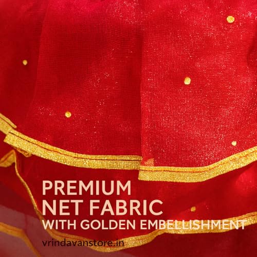 Vrindavanstore.in Tulsi Vivah Special Red Poshak Set | Net Fabric with Golden Border & Dupatta | Decorative Dress for Tulsi Mata Pot – Ideal for Kartik Month & Daily Puja - Image 3