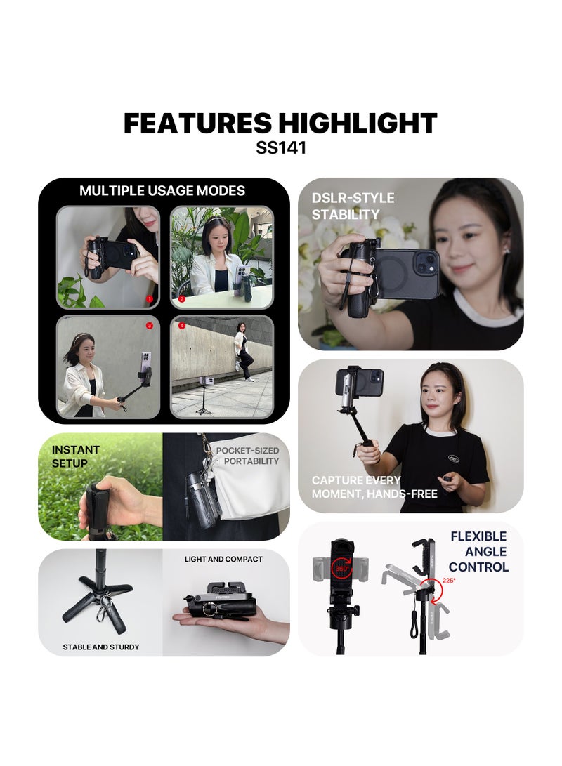 FANTECH Pocket Phone Tripod for Video Vlog Recording, Mini Portable Multi-Function Selfie Stick with Remote Control Photo Function, Retractable Handheld Phone Tripod Stand - Image 3