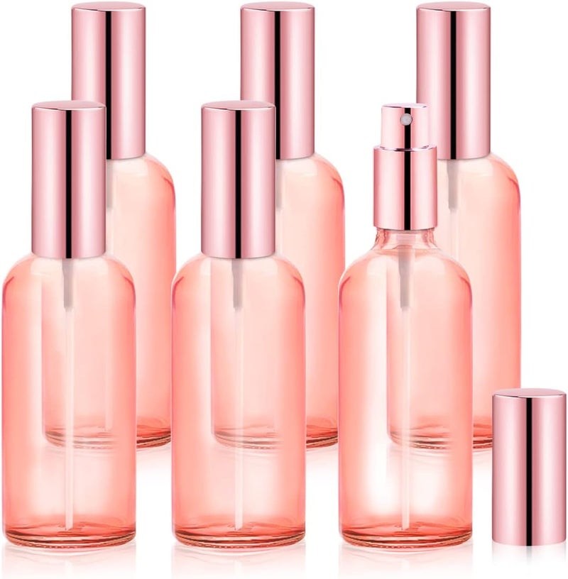Wresty 6 Packs 100ml/3.4oz Pink Glass Spray Bottle Travel Perfume Atomizer Bottle Empty Fine Mist Spray Bottle Refillable DIY Cosmetic Bottle Container For Fragrance Essential Oils Liquids