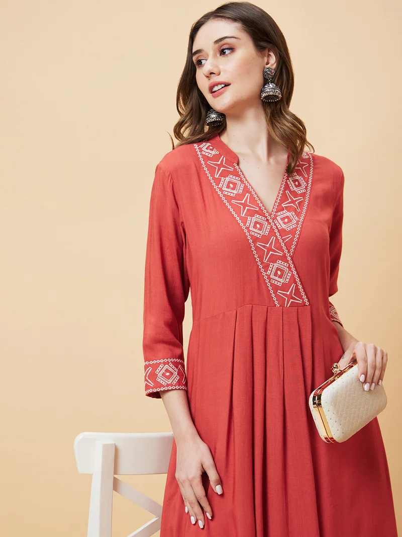 globus Globus Women Embroidered Pleated A-Line Kurta