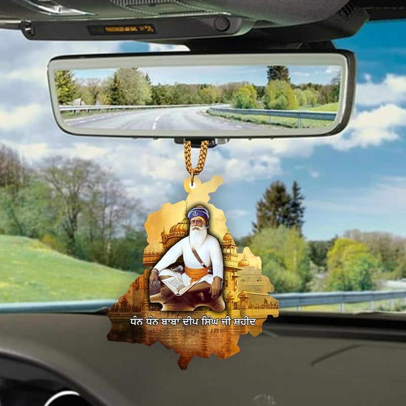 ART END ARTEND car Hanging Ornament Photo Punjab Map Baba Deep Singh Ji Sikh Religious City Name car Hanging Accessories (PBBDS-132) - Image 2
