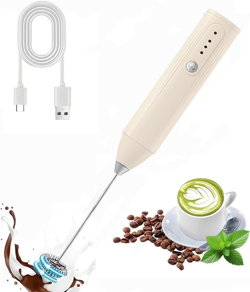 MITCMOLARD Coffee Whisk Electric, Portable Type-C Rechargeable, Durable 3 Speed | Coffee Mixer with 304 Steel Whisks, Adjustable Coffee Blender for Matcha, Lattes, Cappuccino, خفاقة حليب (Beige) - Image 1
