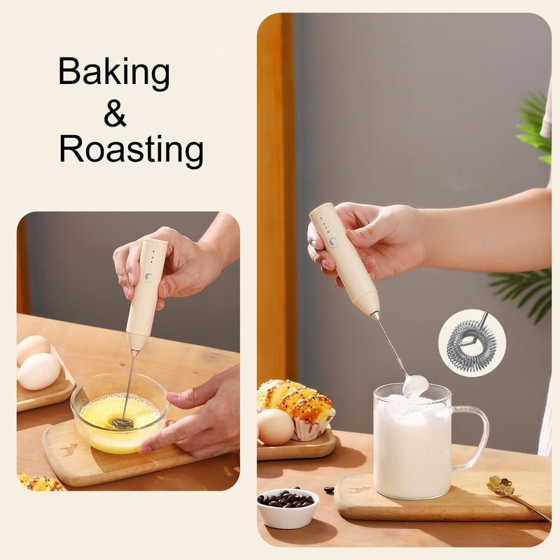 MITCMOLARD Coffee Whisk Electric, Portable Type-C Rechargeable, Durable 3 Speed | Coffee Mixer with 304 Steel Whisks, Adjustable Coffee Blender for Matcha, Lattes, Cappuccino, خفاقة حليب (Beige) - Image 5