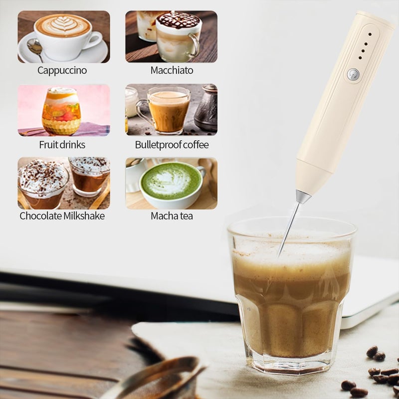 MITCMOLARD Coffee Whisk Electric, Portable Type-C Rechargeable, Durable 3 Speed | Coffee Mixer with 304 Steel Whisks, Adjustable Coffee Blender for Matcha, Lattes, Cappuccino, خفاقة حليب (Beige) - Image 4