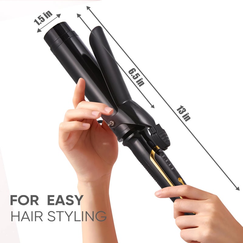 Lanvier 1 1/2 Inch Curling Iron 1.5" Barrel Curling for Medium & Long Hair with Soft and Relax Curls, Up to 450Â°F Worldwide Voltage (100-240V) Hair Curler for Traveling, Hair Waving Style Tool â€“ Black - Image 3