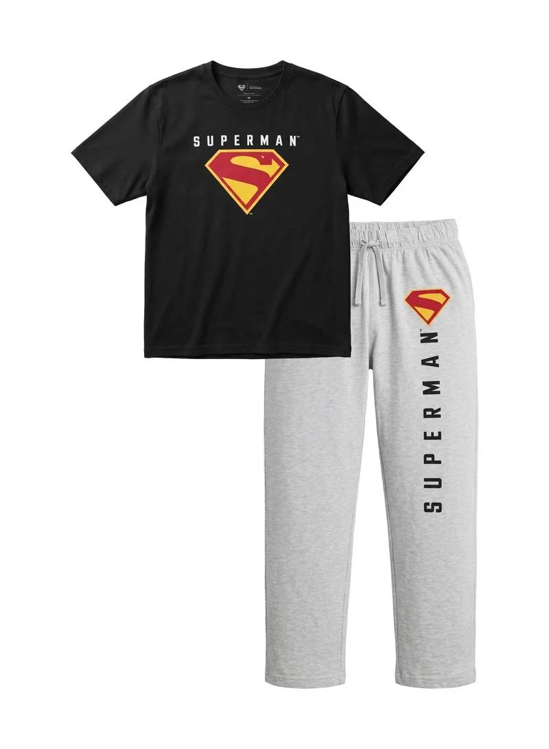 Warner Bros. Warner Bros. Superman Men's Pyjama Set | Official Superman T-Shirt & Lounge Pants Sleepwear Set | Comfortable Cotton Nightwear for Men | Superhero Loungewear & Pajama Set