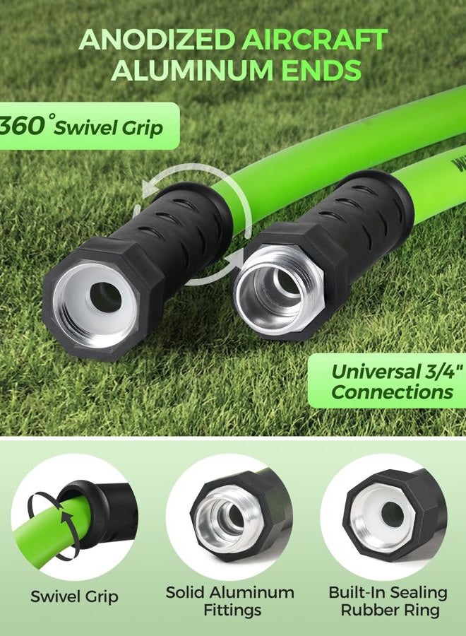 WILAWELS Garden Hose 75 FT x 5/8″, Kink-Free Water Hose with Swivel Handle, Solid Aluminum Fittings, Lightweight, Heavy Duty, Flexible Green Hose, Burst 450 PSI, for Lawns, Yards G75GH06 - Image 5