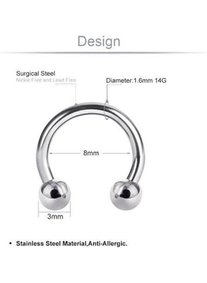 Forbidden Body Jewelry Horseshoe Septum Rings Internally Threaded Small Nose Hoop Surgical Steel (3PCS) SPHS4 - Image 1