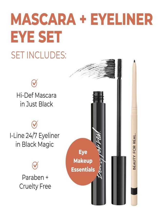 Beauty For Real I-Line 24-7 Eyeliner (Black Magic) & Hi-Def Mascara (Just Black) Set - Long-Wearing, Waterproof Gel Eyeliner + Defining & Volumizing Lash Definer - 1.1 oz - Image 2