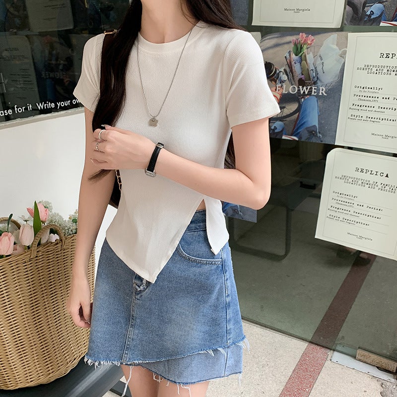 Short-sleeved T-shirt Women's Summer 2023 Summer New Arrival Half-sleeved Solid Color Rayon Slim-fit Tight Top - Image 3