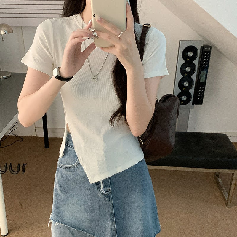 Short-sleeved T-shirt Women's Summer 2023 Summer New Arrival Half-sleeved Solid Color Rayon Slim-fit Tight Top - Image 5