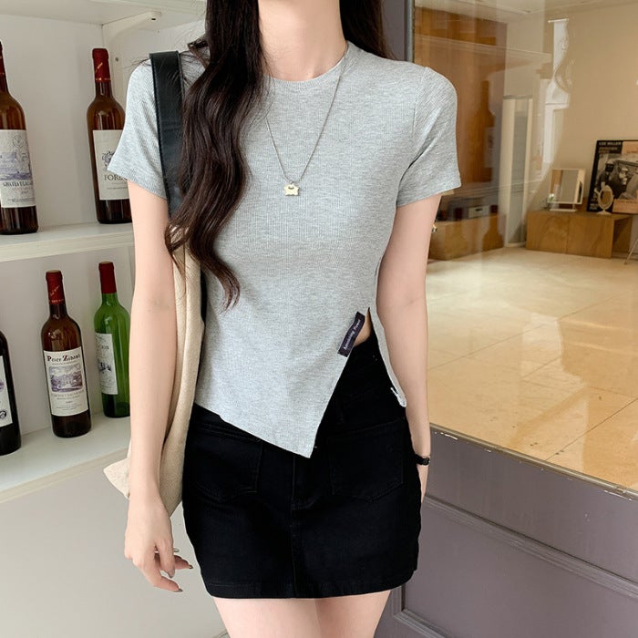 Short-sleeved T-shirt Women's Summer 2023 Summer New Arrival Half-sleeved Solid Color Rayon Slim-fit Tight Top - Image 1